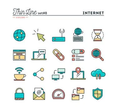 Internet, global network, cloud computing, free WiFi and more. Stock Illustration