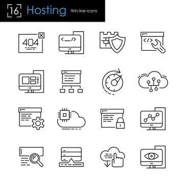 Internet Hosting and Server Data Transfer Icon set Stock Illustration