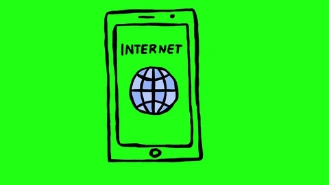 Internet Icon on Smartphone Green Screen Scribble Animation Doodle Cartoon 4K 스톡 동영상 72442326