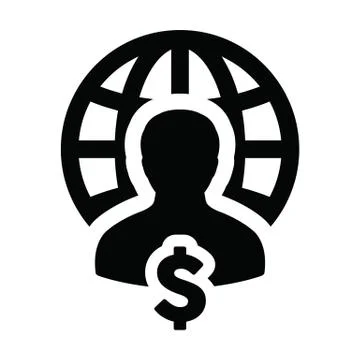Internet icon vector globe with dollar sign currency money male person profile Stock Illustration