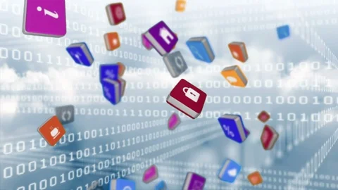 Internet icons with binary codes on the sky Stock Footage 110691969