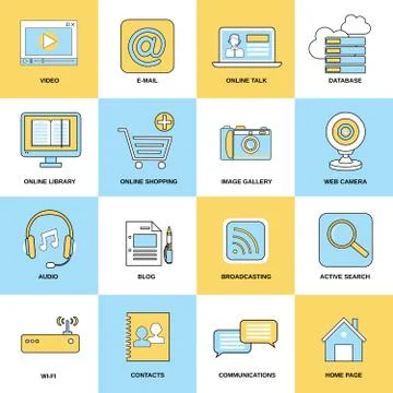 Internet Icons Flat Line Stock Illustration
