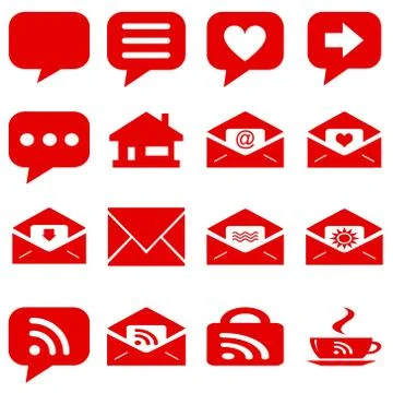 Internet icons set - website red buttons vector - message icon Stock Illustration