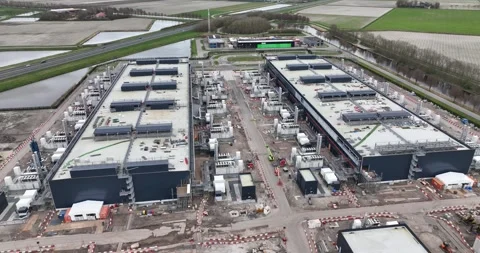 Internet infestructure. Exterioir aerial view on data centers in the dutch Stock Footage 274088139