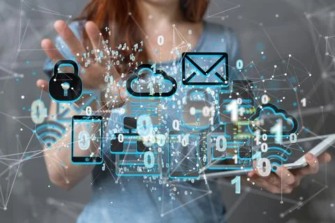 Internet infrastructure concept. Abstract technology background. 3D rendering Stock Photos