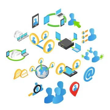 Internet isometric 3d icons set Stock Illustration