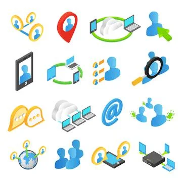 Internet isometric 3d icons set Stock Illustration