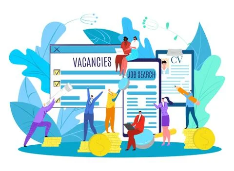 Internet job search at computer device technology, vector illustration. Business Illustrazione stock