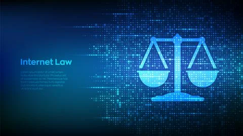 Internet law icon made with binary code. Cyberlaw as digital legal services o Illustrazione stock