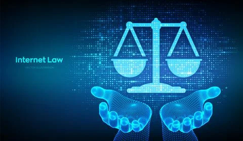 Internet law icon made with binary code in hands. Cyberlaw as digital legal.. Stock Illustration