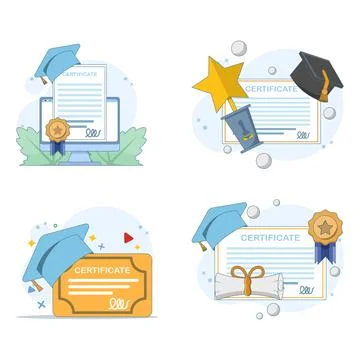 Internet learning and certificate acquisition illustration set イラスト素材