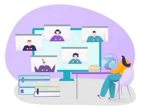 Internet learning at computer screen technology, vector illustration, flat Stock Illustration