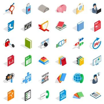 Internet learning icons set, isometric style Illustrazione stock