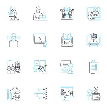 Internet Lecture linear icons set. Connectivity, Streaming, Webinars, E-learning Stock Illustration