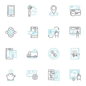 Internet lending linear icons set. Loan, Credit, Online, Financing, Agreement Ilustração Stock