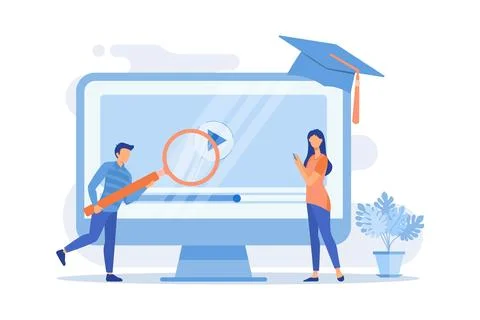 Internet lessons searching. Remote university, educational programs, online.. 스톡 일러스트