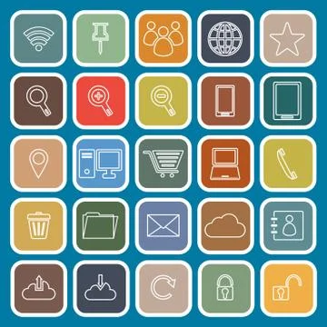 Internet line flat icons on blue background Stock Illustration