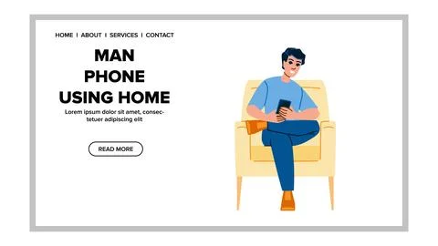 Internet man phone using home vector Stock Illustration