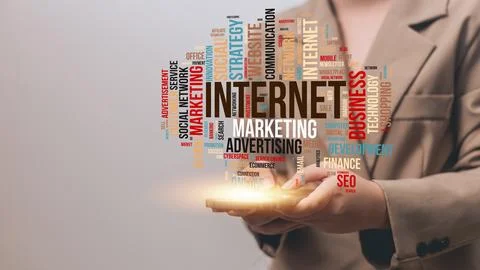 Internet marketing concept on virtual screen. Business, internet and techno.. Stock Photos