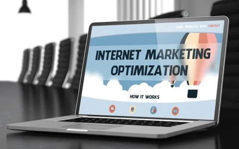 Internet Marketing Optimization Concept on Laptop Screen. 3D Illustration Illustrazione stock