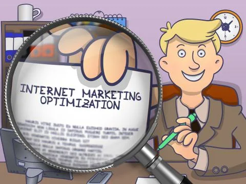Internet Marketing Optimization through Magnifier. Doodle Style Stock Illustration