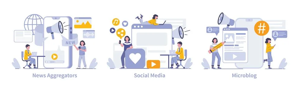 Internet mass media concept. Flat vector illustration. Illustrazione stock