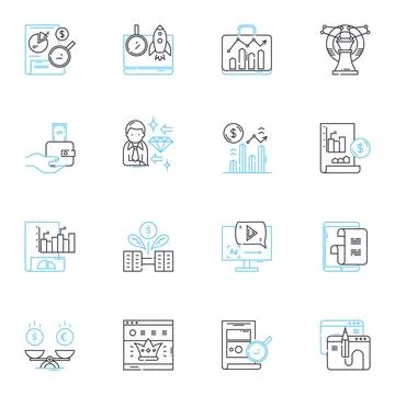 Internet media linear icons set. Streaming, Viral, Podcast, Webinar, Influencer Stock-Illustration