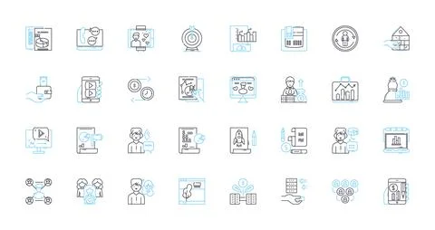 Internet media linear icons set. Streaming, Viral, Podcast, Webinar, Influencer Ilustración de archivo