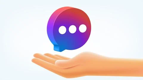 Internet messenger application 3d button with the hand. Vector editorial il.. Stock Illustration