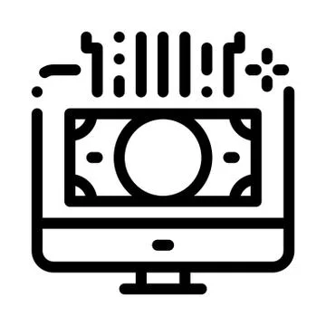 Internet money computer screen icon vector outline illustration イラスト素材