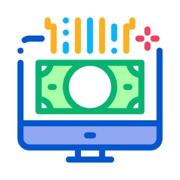 Internet money computer screen icon vector outline illustration Illustrazione stock