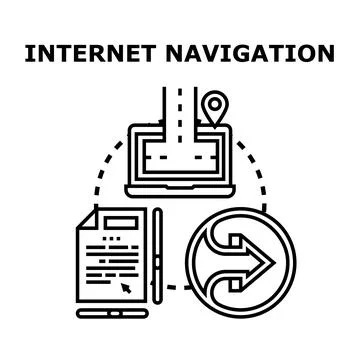 Internet navigation concept on laptop, document, and arrow Stock Illustration