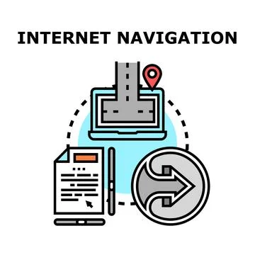 Internet navigation concept on laptop, document, and arrow Stock Illustration