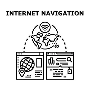 Internet navigation connecting worldwide web browsing and online searching 스톡 일러스트