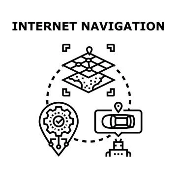 Internet navigation finding optimal route using technology Stockillustratie
