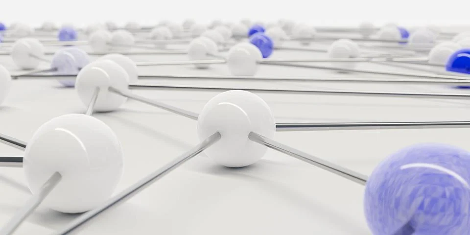 Internet network connection communication concept made up of white plastic balls Stock Illustration