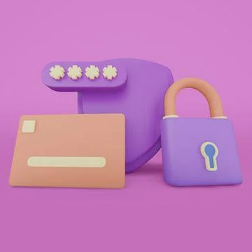 Internet network security concept with cartoon style colorful in the night. 3d r 스톡 일러스트