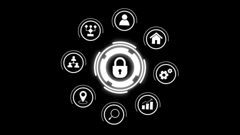 Internet network security icons animation isolated on black background Stock Footage 321240311