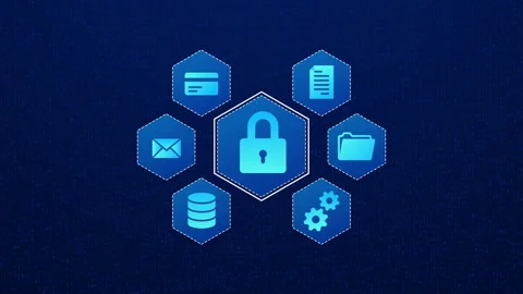 Internet network security online with padlock icon, Data protection Stock Footage 348799928