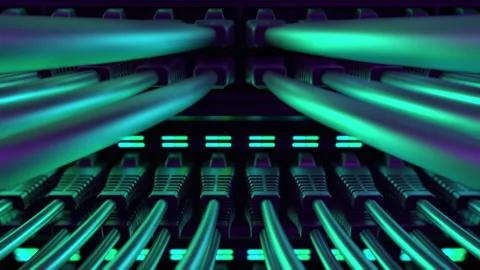 Internet Network Switch With Plugged Ethernet Cables. Vídeo Stock 151245127