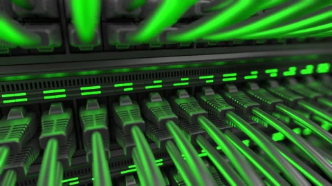 Internet Network Switch With Plugged Ethernet Cables. Stock Footage 151503582