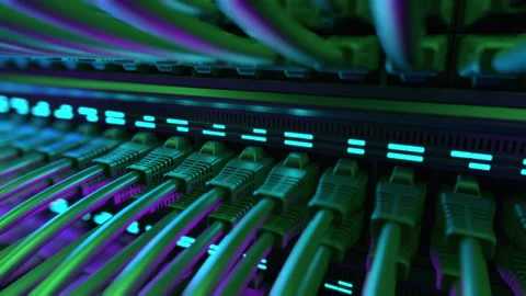 Internet Network Switch With Plugged Ethernet Cables. Stock Footage 151574583