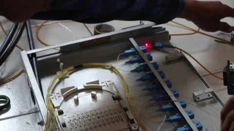 Internet network technicians maintain fiber optic cables 動画素材 343328875