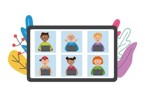 Internet online communication of kids a vector isolated illustration Ilustração Stock