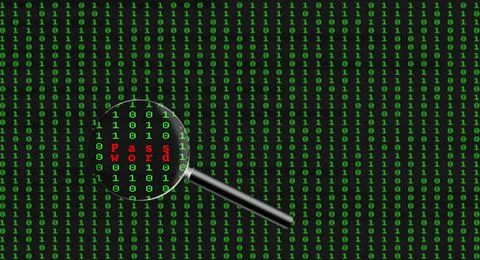 Internet or computer security concept. Password found in page of code on c... Stockfoto's