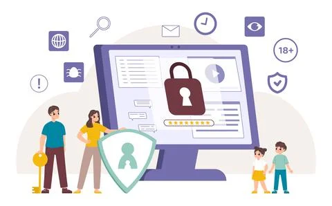 Internet parental control. Parent blocked computer and danger sites Stock Illustration