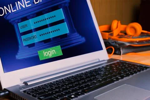 Internet payment concept of online banking using a laptop. Stock Photos