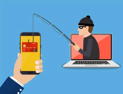 Internet phishing and hacking attack concept. Illustrazione stock