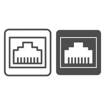 Internet plug connector line and glyph icon. Network port vector illustration Stock Illustration
