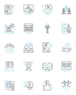 Internet posts linear icons set. Social, Blog, Article, Discussion, Thread Stock Illustration